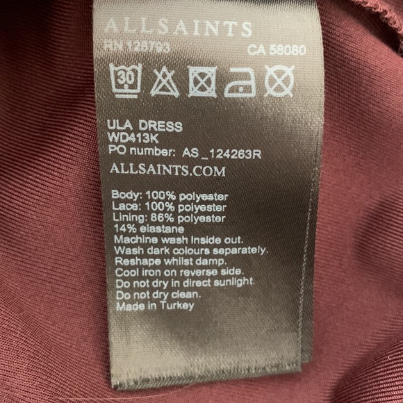 All Saints Ula Mini Dress Burgundy Size S - Picture 9 of 10